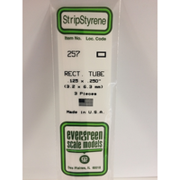 Evergreen 257 White Polystyrene Rectangular Tube 0.125 x 0.250 x 14" / 3.2mm x 6.4mm x 36cm 3pkt
