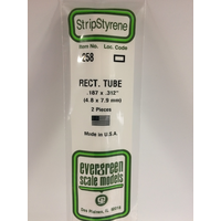 Evergreen White Polystyrene Rectangular Tube 0.187 x 0.312 x 14" / 4.7mm x 7.9mm x 36cm (2)