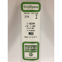 Evergreen White Polystyrene I-Beam 0.125 x 14" / 3.2mm x 36cm (4)