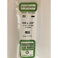 Evergreen White Polystyrene Strip 0.040 x 0.312 x 24" / 1mm x 7.9mm x 61cm (12)
