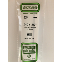 Evergreen White Polystyrene Strip 0.040 x 0.312 x 24" / 1mm x 7.9mm x 61cm (12)