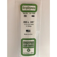 Evergreen White Polystyrene Strip 0.060 x 0.125 x 24" / 1.5mm x 3.2mm x 61cm (14)