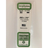 Evergreen White Polystyrene Strip 0.060 x 0.312 x 24" / 1.5mm x 7.9mm x 61cm (10)