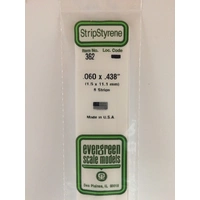 Evergreen White Polystyrene Strip 0.060 x 0.438 x 24" / 1.5mm x 11.1mm x 61cm (8)