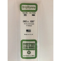 Evergreen White Polystyrene Strip 0.080 x 0.100 x 24" / 2mm x 2.5mm x 61cm (12)