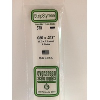 Evergreen 370 White Polystyrene Strip 0.080 x 0.312 x 24" / 2mm x 7.9mm x 61cm (9)