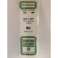 Evergreen White Polystyrene Strip 0.080 x 0.625 x 24" / 2mm x 15.9mm x 61cm (4)