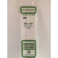 Evergreen White Polystyrene Strip 0.100 x 0.312 x 24" / 2.5mm x 7.9mm x 61cm (7)