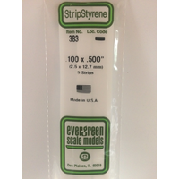 Evergreen White Polystyrene Strip 0.100 x 0.500 x 24" / 2.5mm x 12.7mm x 61cm (5)