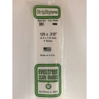 Evergreen White Polystyrene Strip 0.125 x 0.312 x 24" / 3.2mm x 7.9mm x 61cm (6)