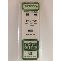Evergreen White Polystyrene Strip 0.125 x 0.750 x 24" / 3.2mm x 19.1mm x 61cm (3)
