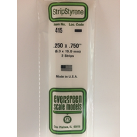 Evergreen White Polystyrene Strip 0.250 x 0.750 x 24" / 6.4mm x 19.1mm x 61cm (2)