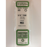 Evergreen White Polystyrene Round Tube 0.312 x 24" / 7.9mm x 61cm (5)