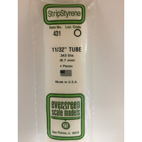 Evergreen White Polystyrene Round Tube 0.344 x 24" / 8.7mm x 61cm (4)
