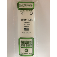 Evergreen White Polystyrene Round Tube 0.344 x 24" / 8.7mm x 61cm (4)
