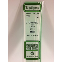 Evergreen White Polystyrene Z Channel .060 x .030 x 14" / 1.5mm x 0.76mm x 36cm (4)