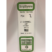 Evergreen White Polystyrene Z Channel .125 x .065 x 14" / 3.2mm x 1.7mm x 36cm (3)