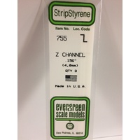 Evergreen White Polystyrene Z Channel .156 x .078 x 14" / 4mm x 2mm x 36cm (3)
