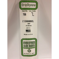Evergreen White Polystyrene Z Channel .188 x .094 x 14" / 4.8mm x 2.4mm x 36cm (3)