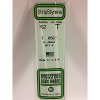 Evergreen White Polystyrene T Profile 0.056 x 0.056 x 14" 0.019 Thick / 1.4mm x 1.4mm x 36cm (4)