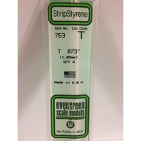 Evergreen White Polystyrene T Profile 0.073 x 0.073 x 14" 0.024 Thick / 1.9mm x 1.9mm x 36cm (4)