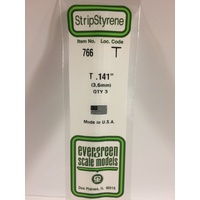 Evergreen White Polystyrene T Profile 0.141 x 0.141 x 14" 0.046 Thick / 3.6mm x 3.6mm x 36cm (3)