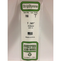 Evergreen White Polystyrene T Profile 0.141 x 0.141 x 14" 0.046 Thick / 3.6mm x 3.6mm x 36cm (3)