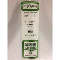 Evergreen White Polystyrene T Profile 0.198 x 0.198 x 14" 0.065 Thick / 5mm x 5mm x 36cm (3)