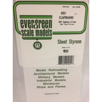 Evergreen 4051 White Polystyrene Clapboard Siding Sheet 0.050 x 6 x 12" / 1.3mm x 15cm x 30cm (1)
