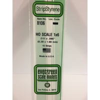 Evergreen White Polystyrene HO Scale Strip 0.011 x 0.069 x 14" (10)