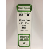 Evergreen 8404 White Polystyrene HO Scale Strip 0.046 x 0.046 x 14" (10)