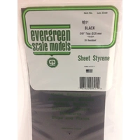 Evergreen Black Polystyrene Sheet 0.010 x 6 x 12" / 0.25mm x 15cm x 30cm (4)