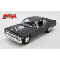 Greenlight 1/18 GMP 1971 Chevy Nova "Death Proof" Matte Black Diecast Model Car