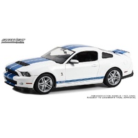 Greenlight 1/18 Performance White with Blue Grabber Stripes 2011 Shelby GT500 Diecast Model Car