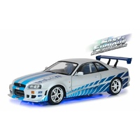 Greenlight 1/18 Fast & Furious 1999 Nissan Skyline GT-R (R-34) Blue Neon LED Lights Artisan Opening Doo 19041 Diecast