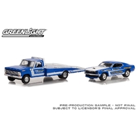 Greenlight 1/64 HD Truck 1969 Ford F-350 Ramp Truck with 1969 Ford Mustang Ford Drag Team 'The Going Thing' Hubert Platt's 'Georgia Shaker Diecast