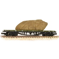 Graham Farish N 30T Bogie Bolster WD Khaki Green With Sheeted WW1 Tank Load - Includes Wagon Load