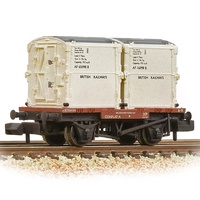 Graham Farish N Conflat Wagon BR Bauxite (Early) With 2 BR White AF Containers - Weathered - Includes Wagon Load