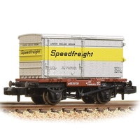 Graham Farish N Conflat Wagon BR Bauxite (Early) With 'Speedfreight' BA Standard Container - Includes Wagon Load