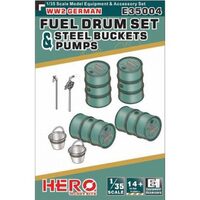 Hero Hobby E35004 1/35 WW2 German Fuel Drum Setpump Pipes & Steel Buckets Plastic Model Kit