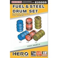 Hero Hobby E35005 1/35 Fuel & Steel Drum Set WW2 US & Allied Vehicles & Modern Plastic Model Kit