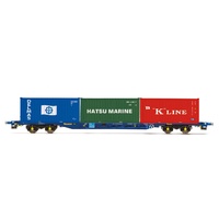 Hornby OO Tiphook, KFA Container wagon, 93390, with 3 x 20' containers; Delmas/Hatsu/'K' Line - Era 11