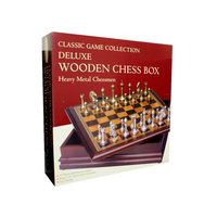 Holdson Chess Set Metal 12in Inlaid Playing Surface with Wood Storage Box and Metal Chessmen Chess Set 00985