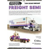 Highway Replicas Truck 1/64 Kwikasair Express - Kenworth Prime Mover