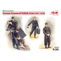 ICM 1/35 German Armoured Vehicle Crew (1941-1942) (4 Figures and cat) Plastic Model Kit