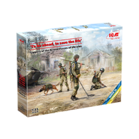 ICM 1/35 "To be ahead to save the life" Sappers of the Armed Forces of Ukraine (3 Figures and a sapper dog in a protective mask) Plastic Model Kit