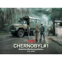 ICM 1/35 Chernobyl#1. Radiation Monitoring Station (ZiL-131KShM Truck & 5 Figures & Diorama Base With Background) Military Vehicle Kits and Figures