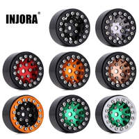 INJORA 1.0" 12-Spokes Beadlock Aluminum Wheel Rims for 1/24 RC Crawlers (4) (W1049) - Grey with Brass Rings