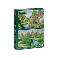 Jumbo 500pc Riverside Cottages 2 x Jigsaw Puzzle