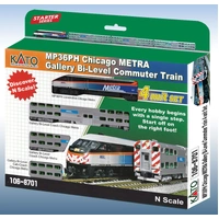 Kato N MP36PH Chicago METRA Gallery Bi-Level Commuter Train 4 Car Starter Set